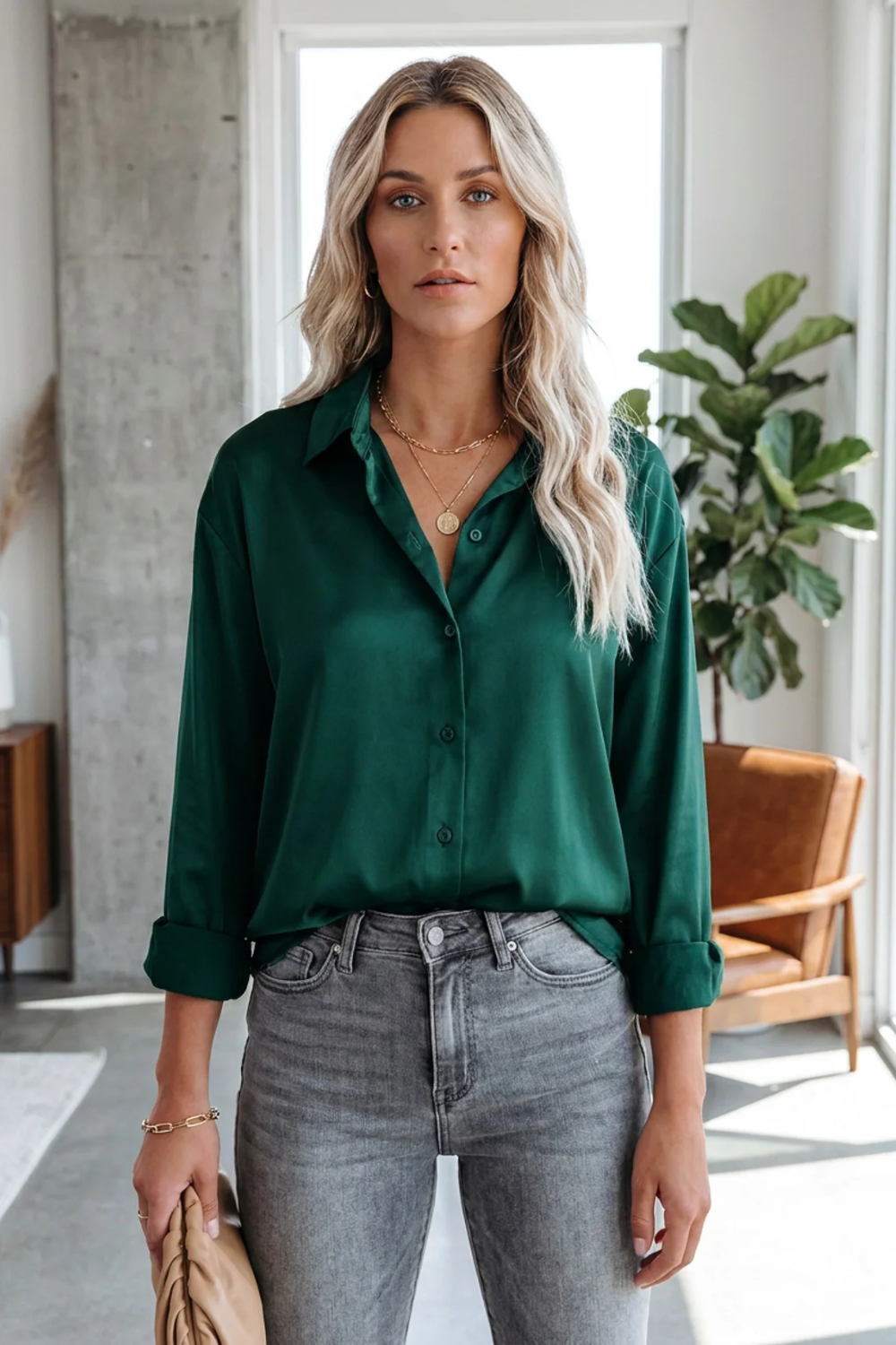 Damen Satin Bluse | Klassisch