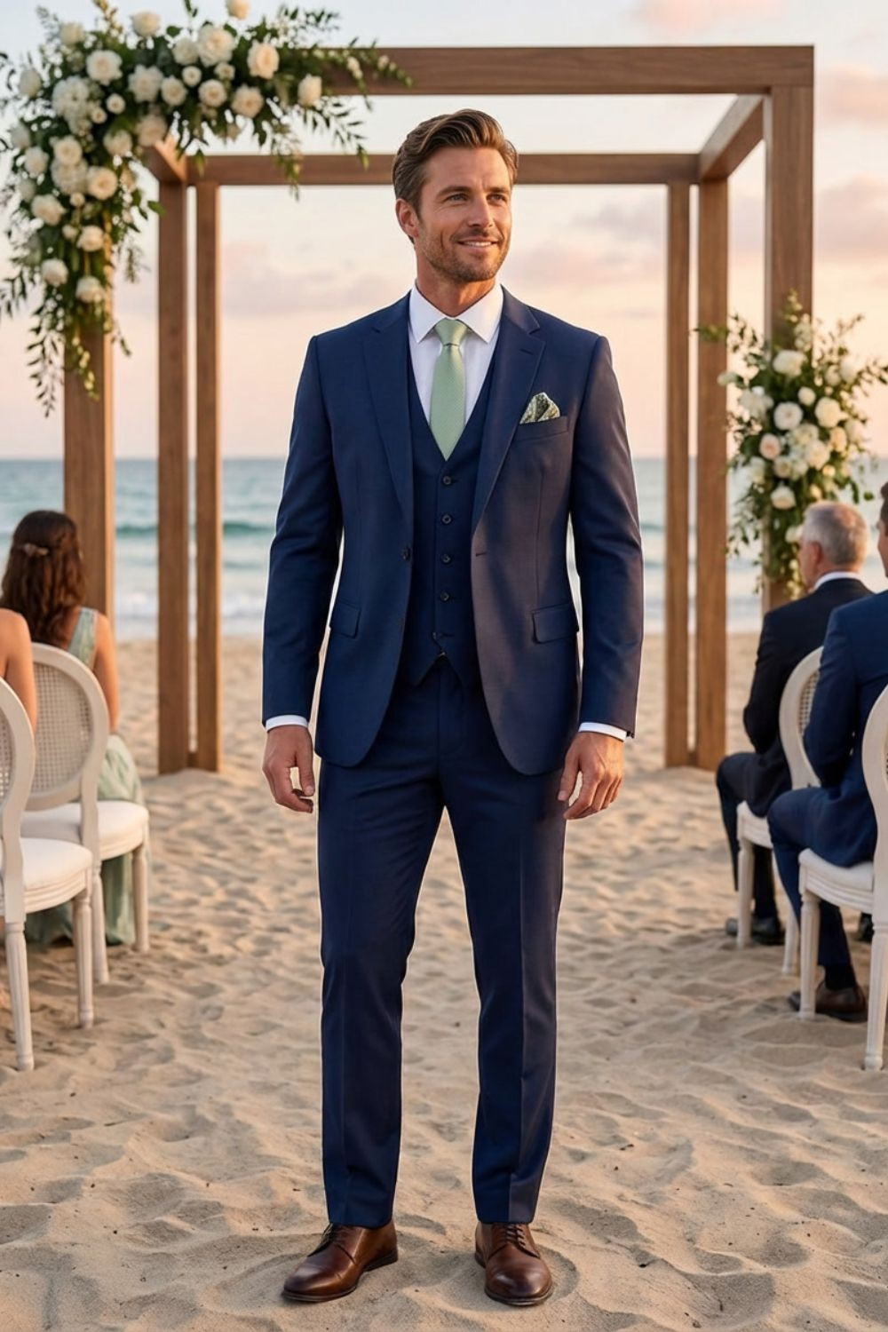 Herren Anzüge – Dreiteiliger Ein-Knopf-Anzug mit Weste und schlanker Silhouette für Hochzeiten & formelle Zeremonien