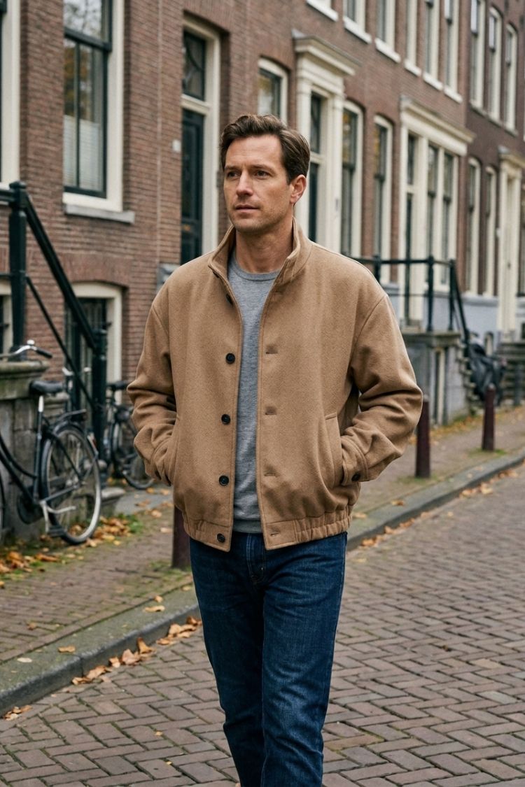 Herren Bomberjacke | Stehkragen & Knopfleiste