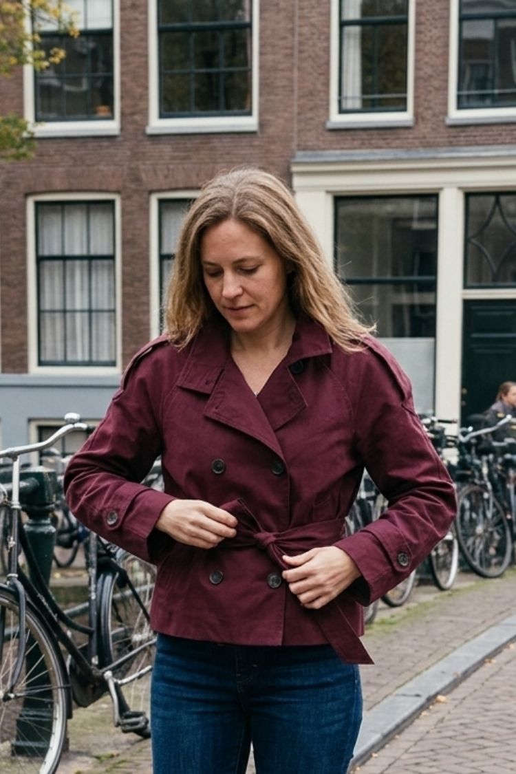 Damen Kurze Trenchjacke | Doppelknöpfe & Taillenband