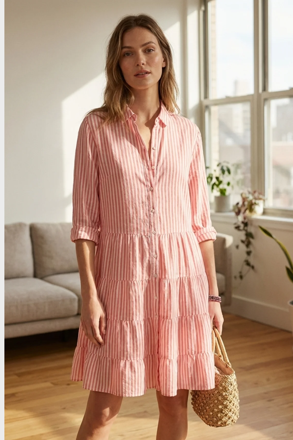 Damen Sommerkleid Midi | Knopfleiste