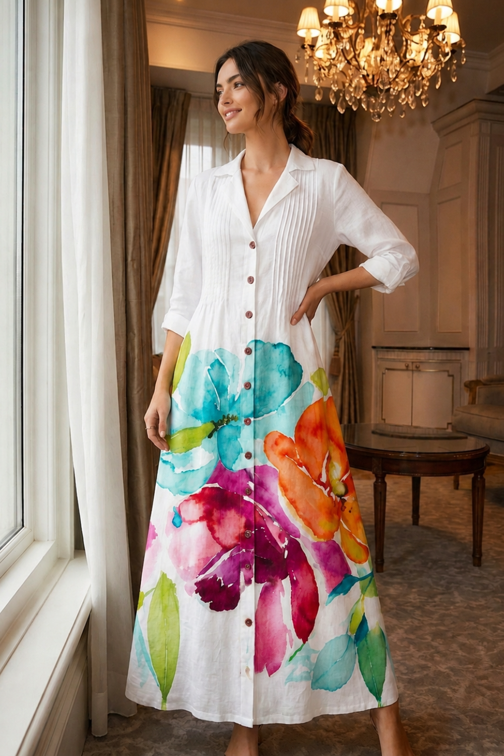 Damen Boho Hemdblusenkleid | Maxi