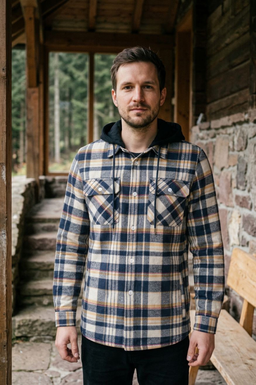 Herren Karo-Freizeitjacke | Kapuze & Pattentaschen