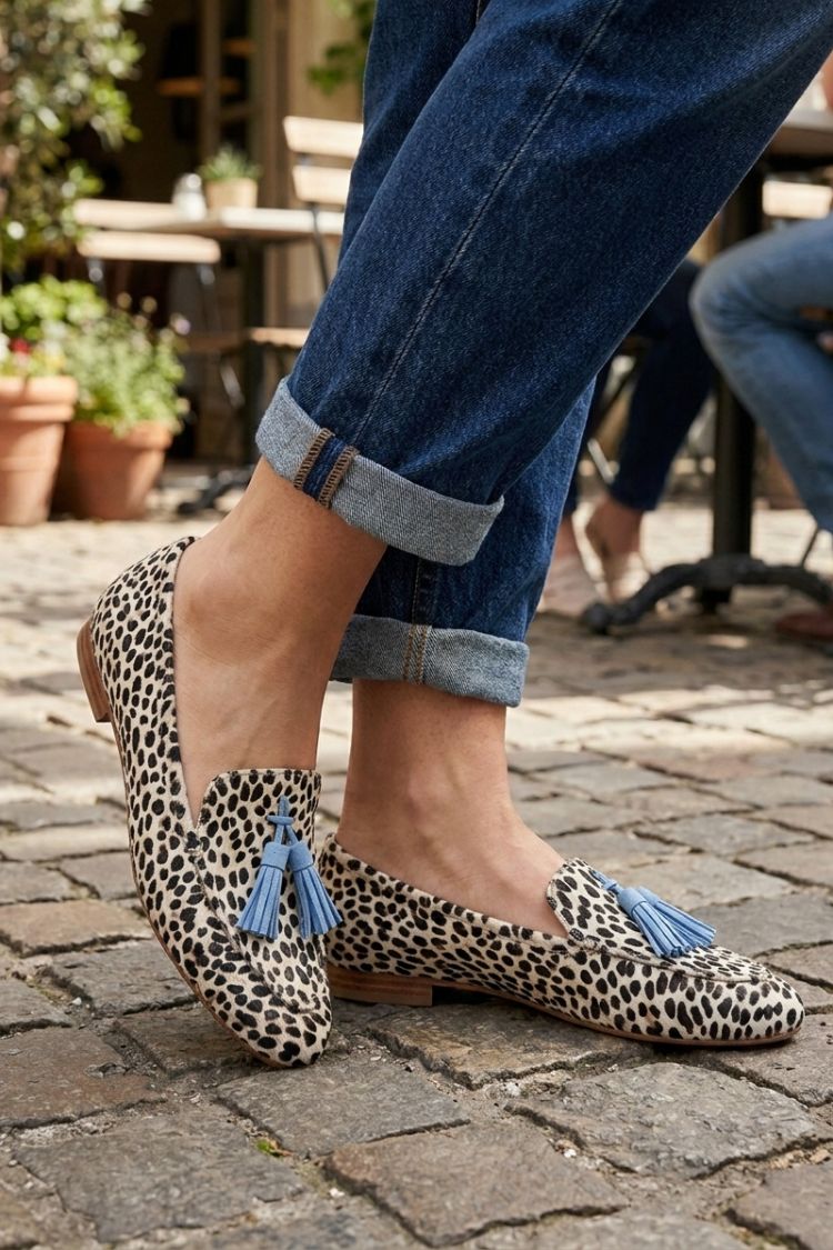 Damen Gemusterte Loafer | Spitze Front & Quasten-Detail
