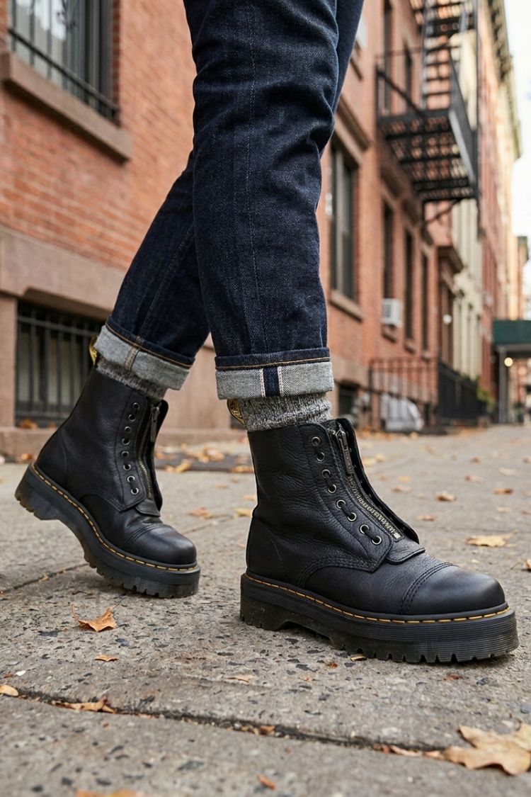 Damen Plateau-Boots mit Schnürung | Profilsohle & Kontrastnaht