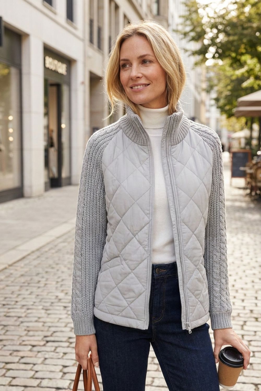 Damen Steppjacke | Strukturärmel & Hoher Kragen