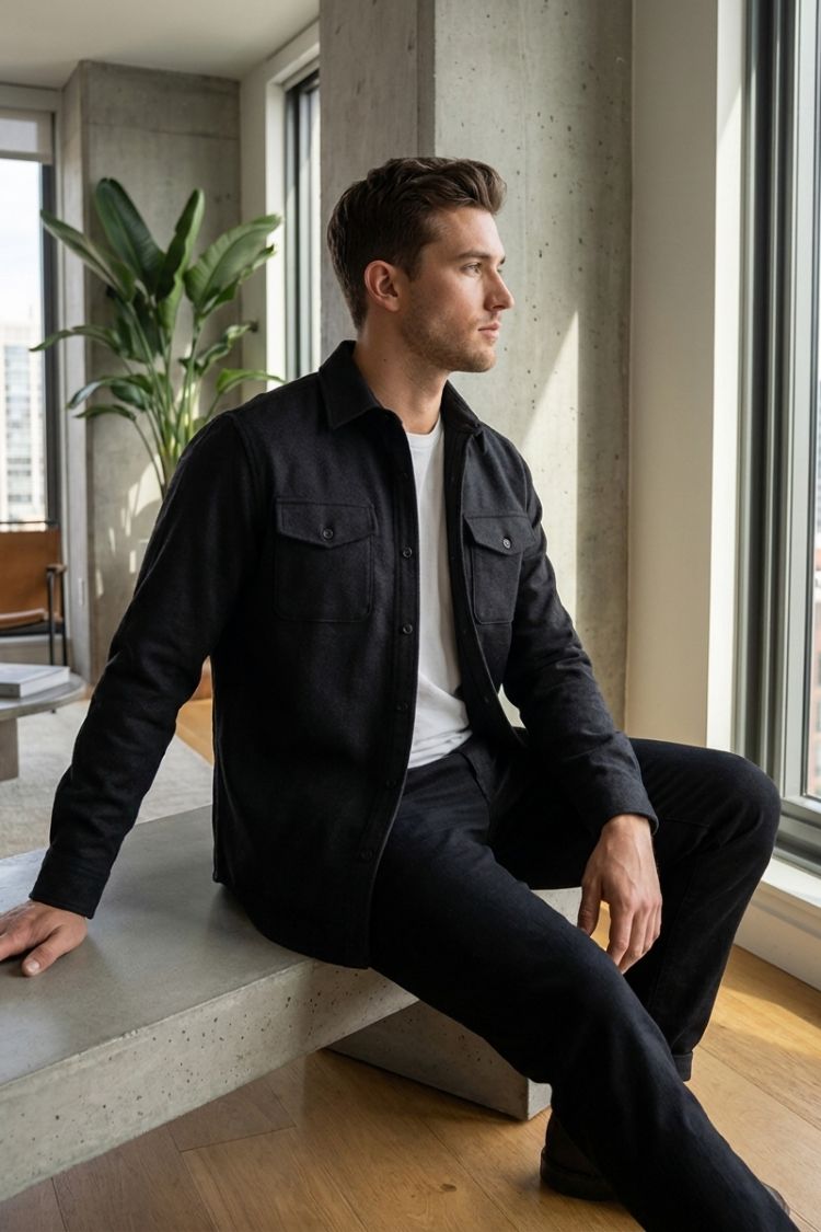 Herren Hemdjacke | Knopfleiste & Pattentaschen