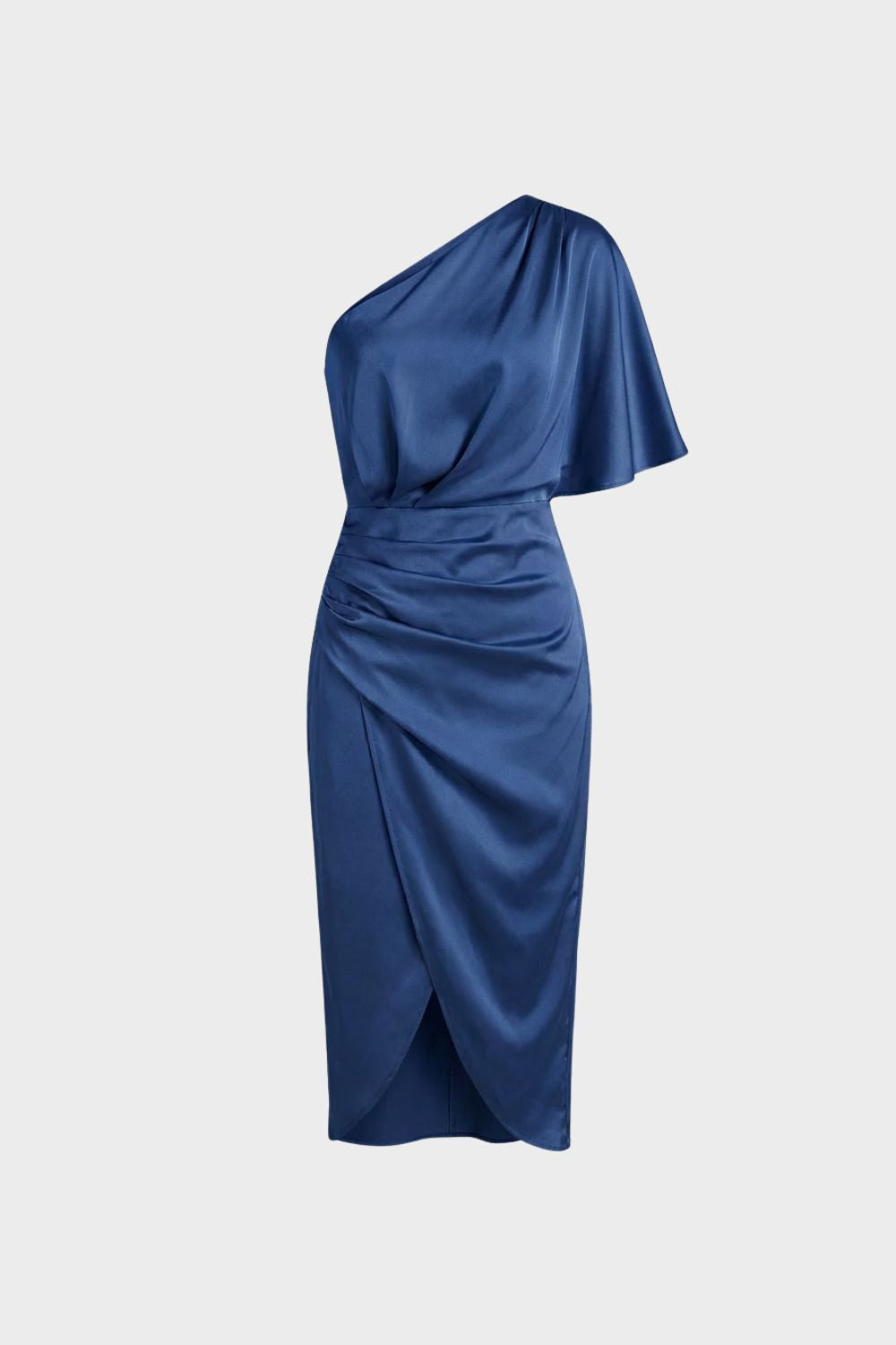 Kleid Damen Midi mit One-Shoulder und Drapierung