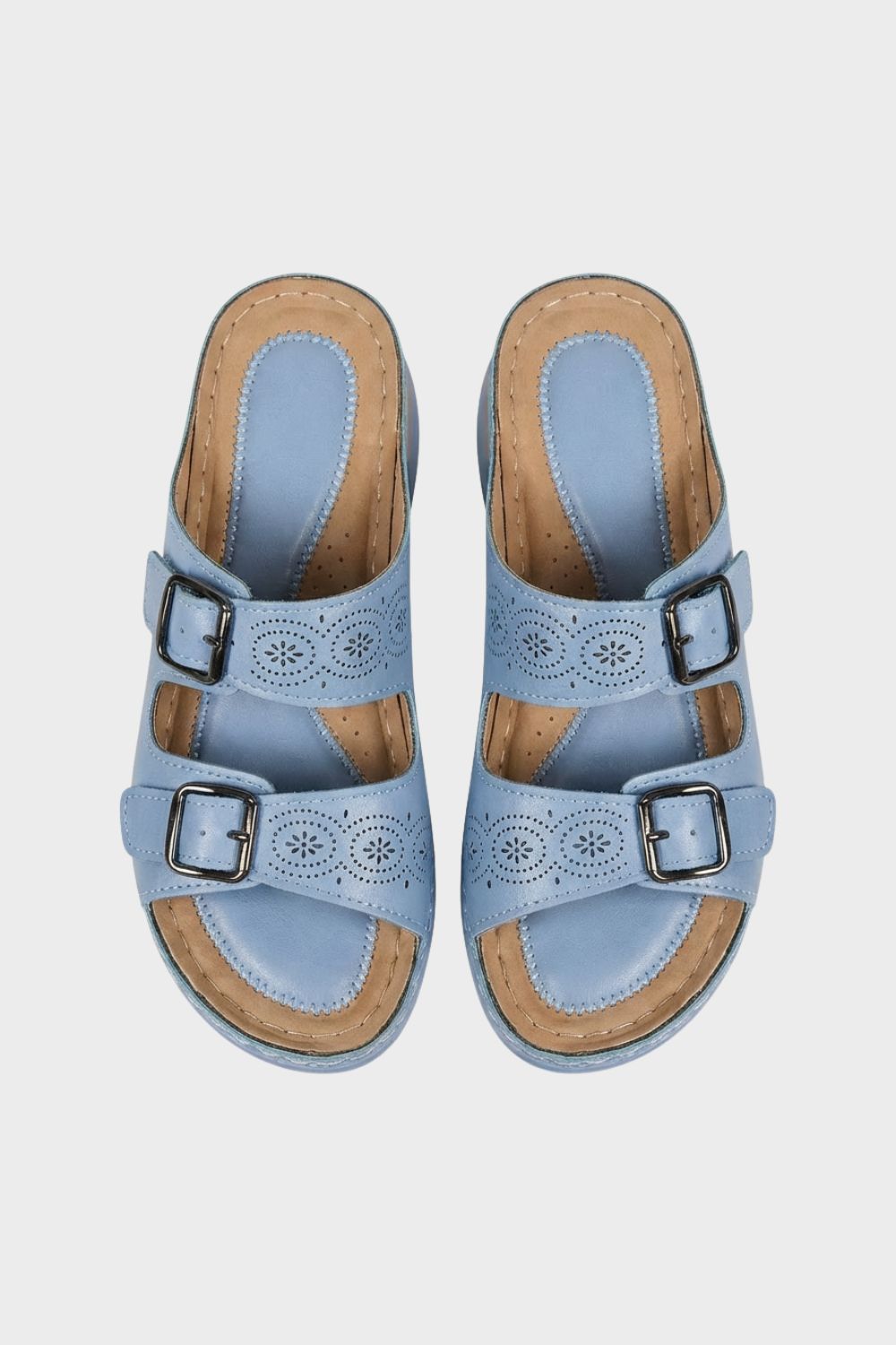 Sandalen Damen Pantoletten mit Doppelschnalle und Lochmuster
