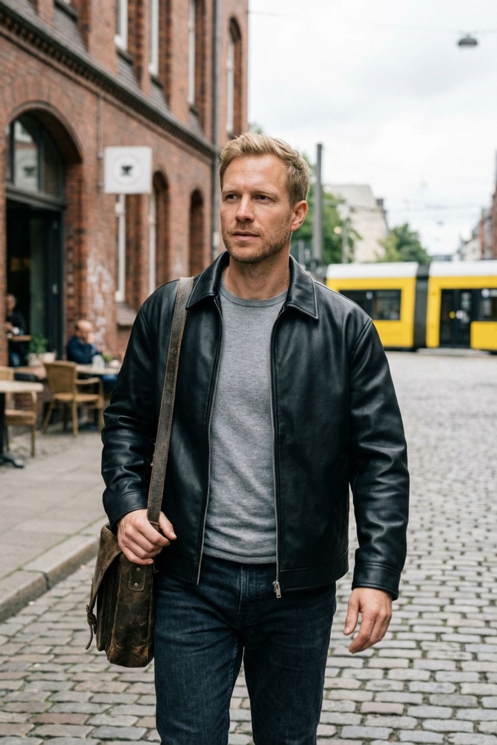 Lederjacke Herren mit Reißverschluss und Kragen