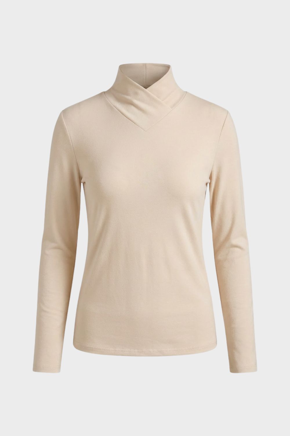 Damen Langarmshirt mit Stehkragen und V-Ausschnitt