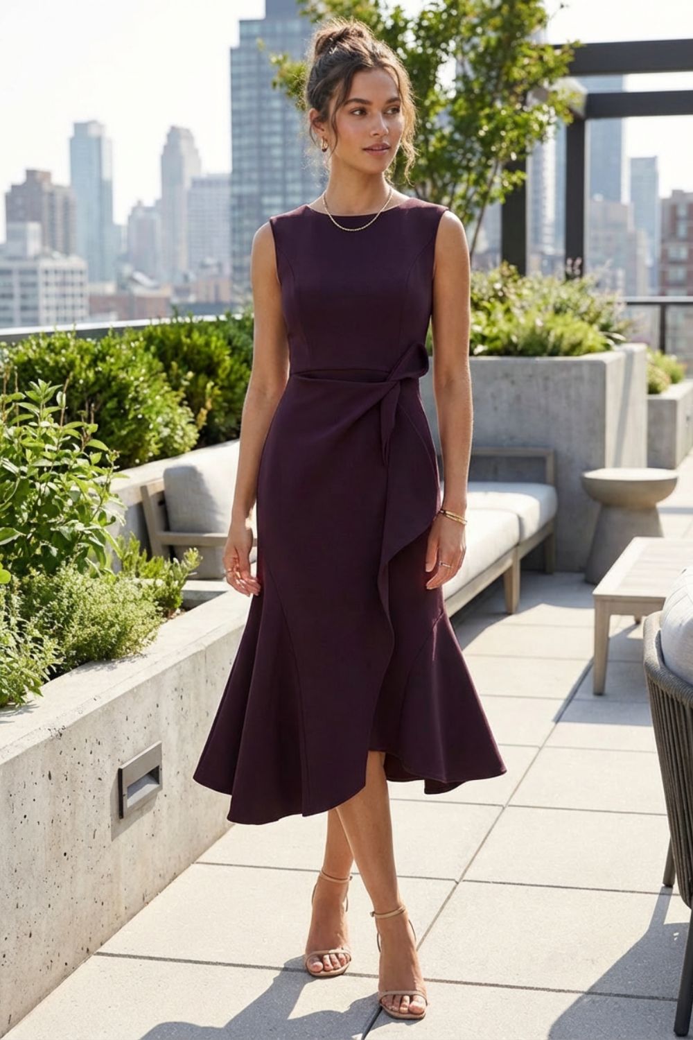 Damen Volant Midikleid – Cocktail – Größen-Übersicht