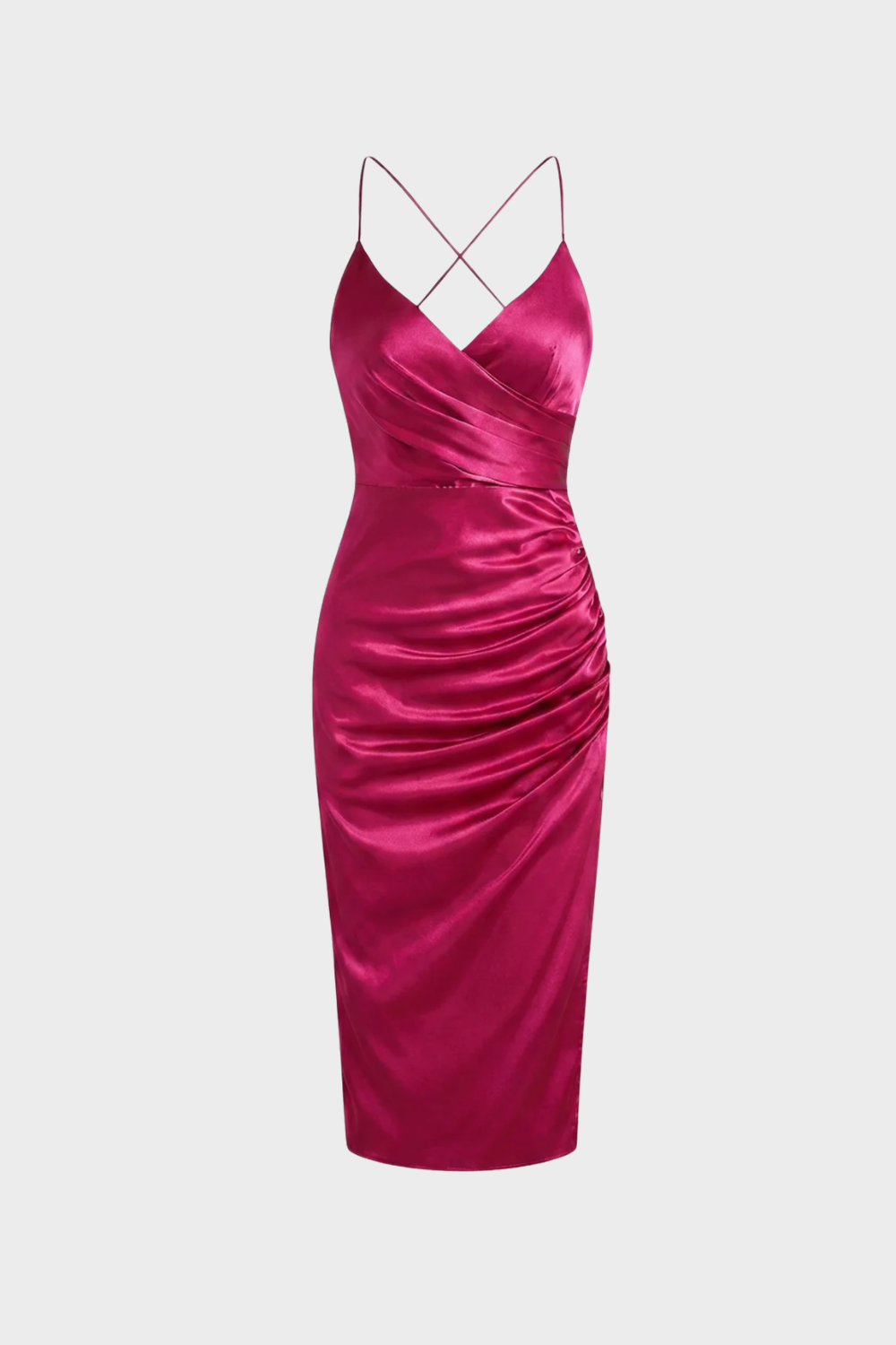 Damen Satin Maxikleid mit Wickeloptik und Schlitz