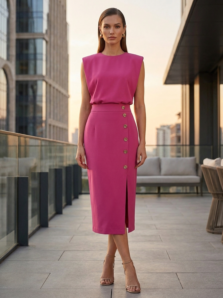 Damen Midikleid Knopf | Ärmellos