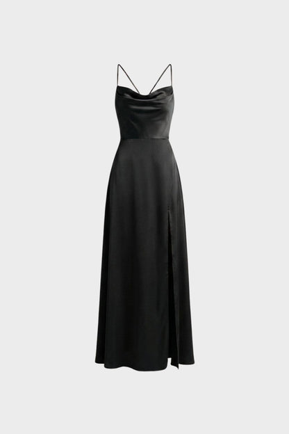 Damen Satin Abendkleid | Schlitz