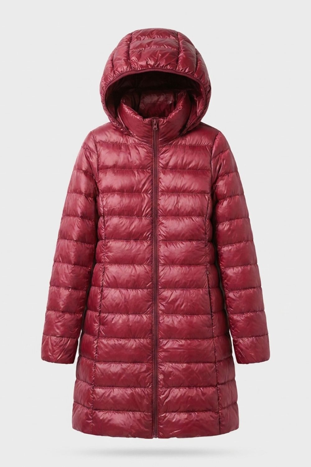 Damen Lange Steppjacke | Kapuze & Verlängerte Silhouette