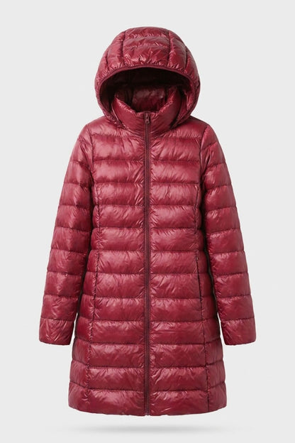 Damen Lange Steppjacke | Kapuze & Verlängerte Silhouette