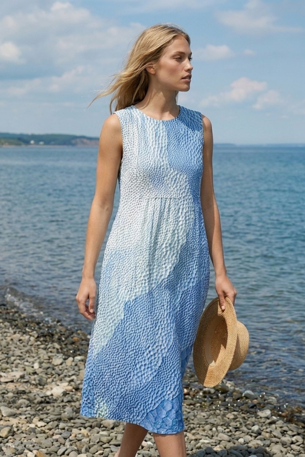 Damen Streifen Midikleid | Ärmellos