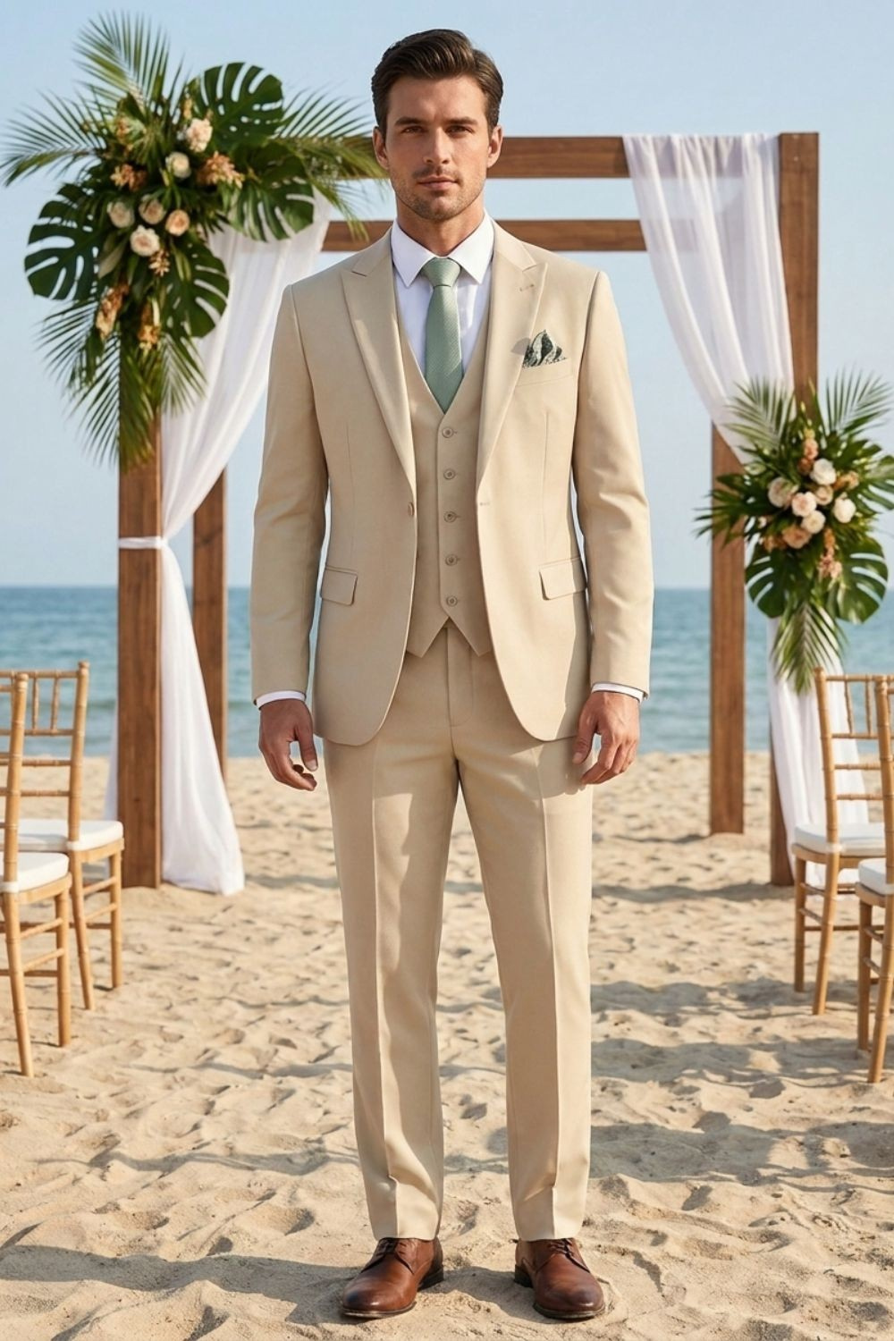Herren Anzüge – Dreiteiliger Ein-Knopf-Anzug mit Weste und schlanker Silhouette für Hochzeiten & formelle Zeremonien