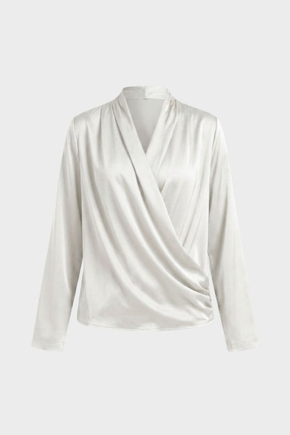 Damen Wickelbluse mit V-Ausschnitt und Langarm
