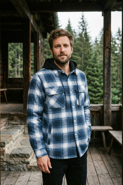 Herren Karo-Freizeitjacke | Kapuze & Pattentaschen