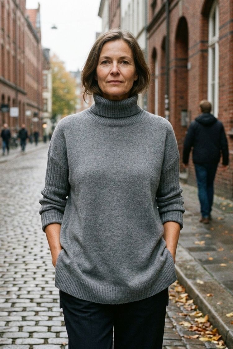 Damen Langer Rollkragenpullover | Asymmetrischer Saum
