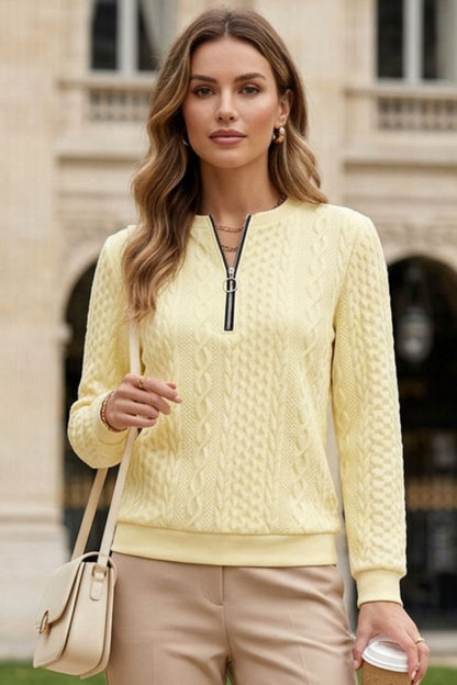 Damen Zopfmuster-Pullover | Reißverschlusskragen