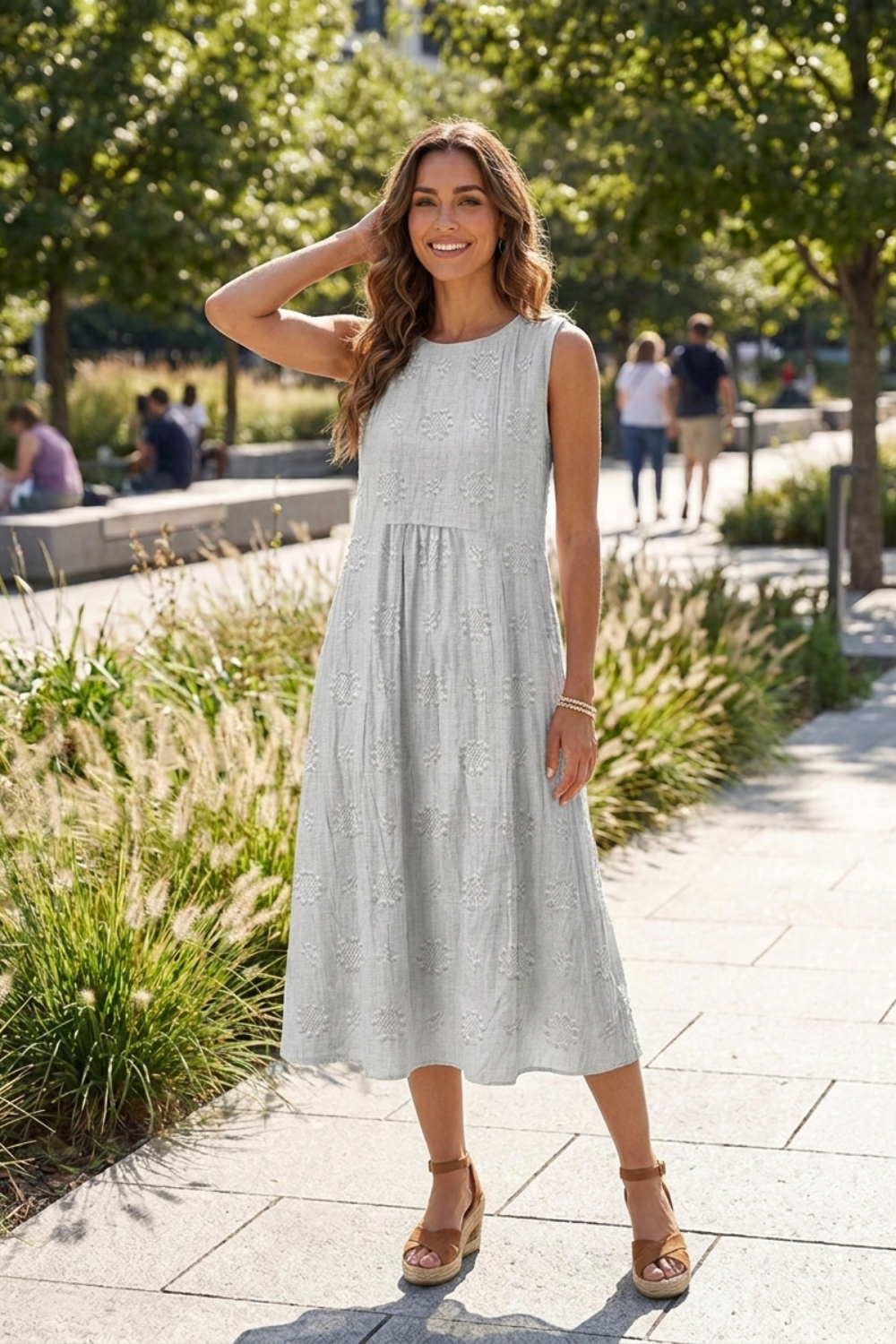 Damen Struktur Midikleid | Ärmellos