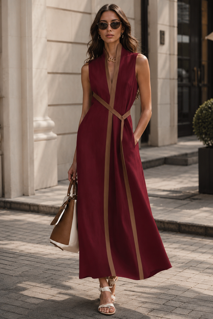 Damen Maxikleid Kontrast | Ärmellos