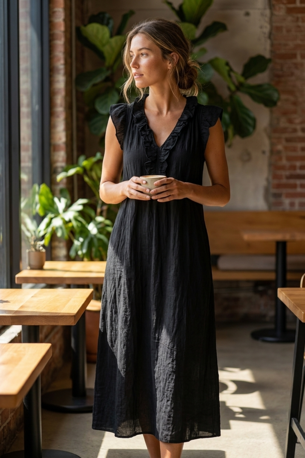 Damen Rüschen Sommerkleid | Midi