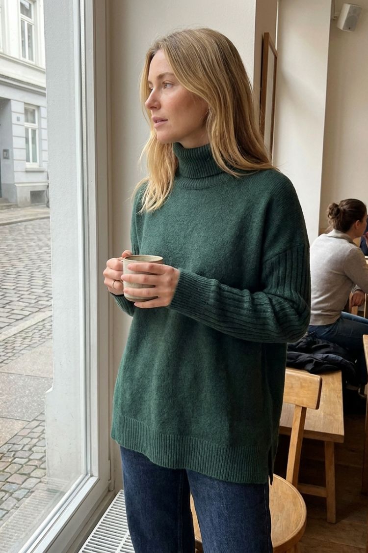 Damen Langer Rollkragenpullover | Asymmetrischer Saum