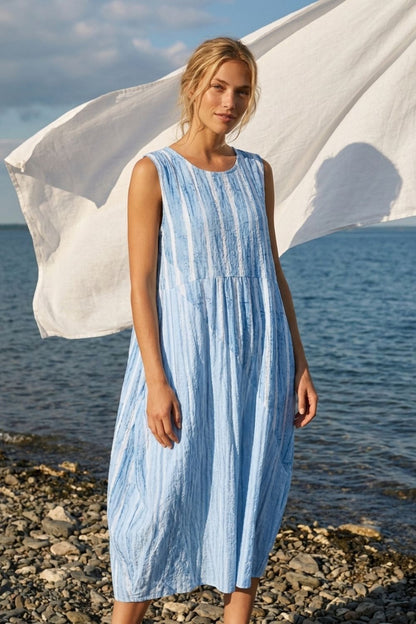 Damen Streifen Midikleid | Ärmellos