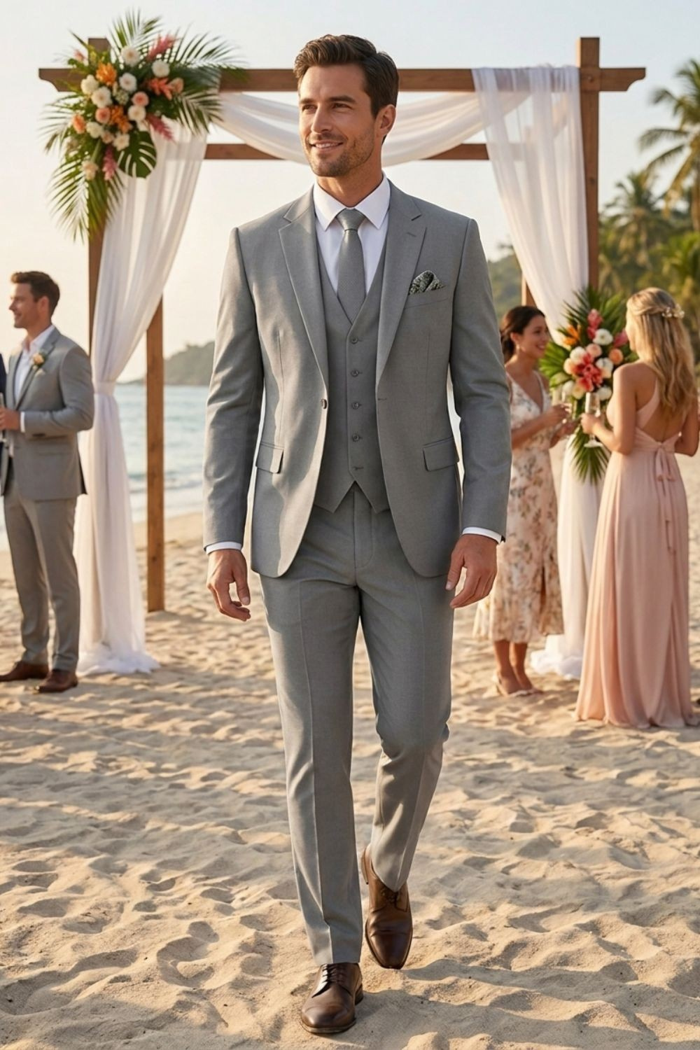 Herren Anzüge – Dreiteiliger Ein-Knopf-Anzug mit Weste und schlanker Silhouette für Hochzeiten & formelle Zeremonien