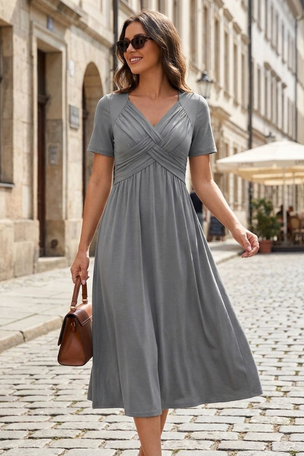 Damen Wickel Midikleid | Bauchweg
