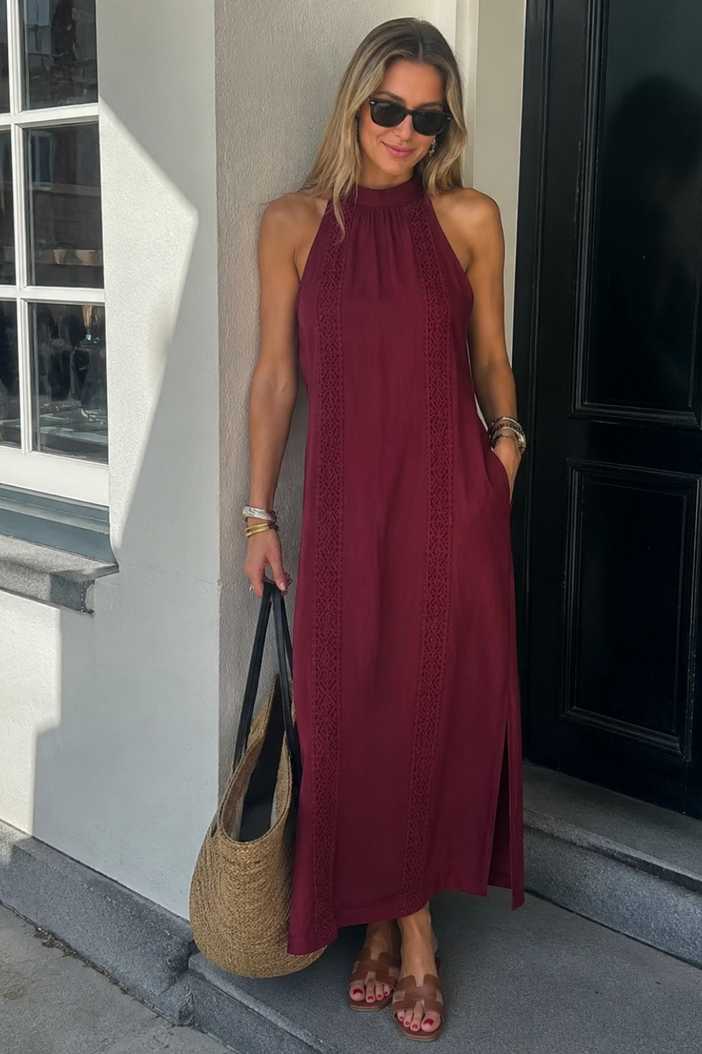 Damen Spitzen Maxikleid | Ärmellos