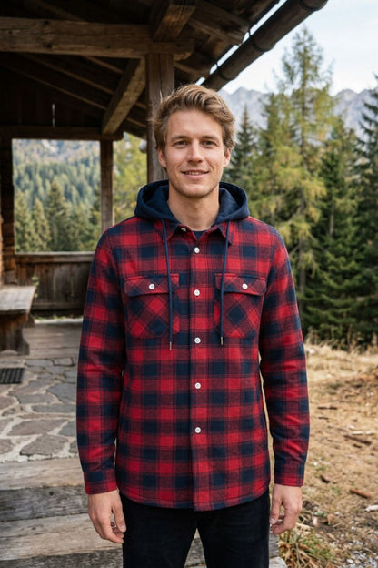 Herren Karo-Freizeitjacke | Kapuze & Pattentaschen