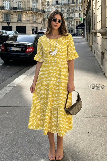 Damen Florales Midikleid | Puffärmel