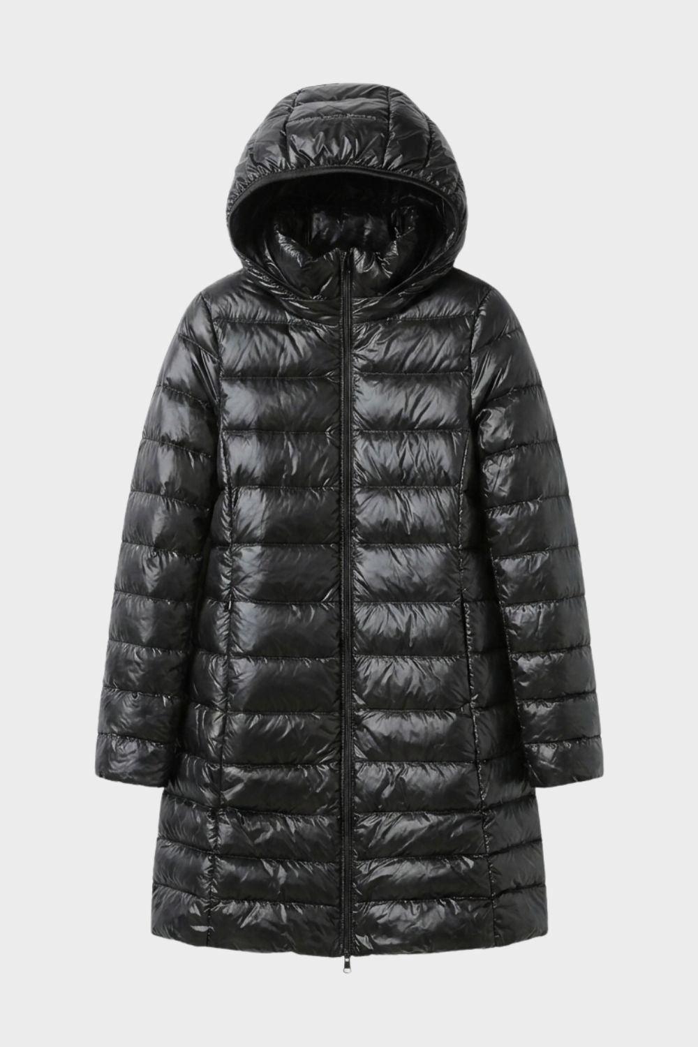 Damen Lange Steppjacke | Kapuze & Verlängerte Silhouette