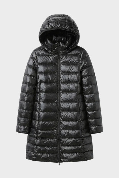 Damen Lange Steppjacke | Kapuze & Verlängerte Silhouette