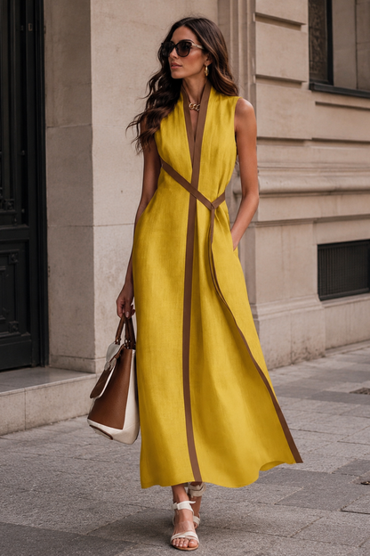 Damen Maxikleid Kontrast | Ärmellos