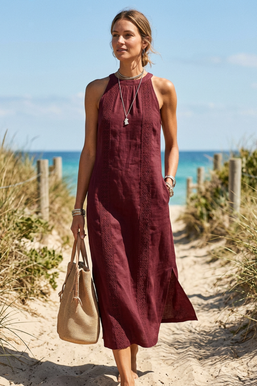Damen Maxikleid | Stehkragen Slim