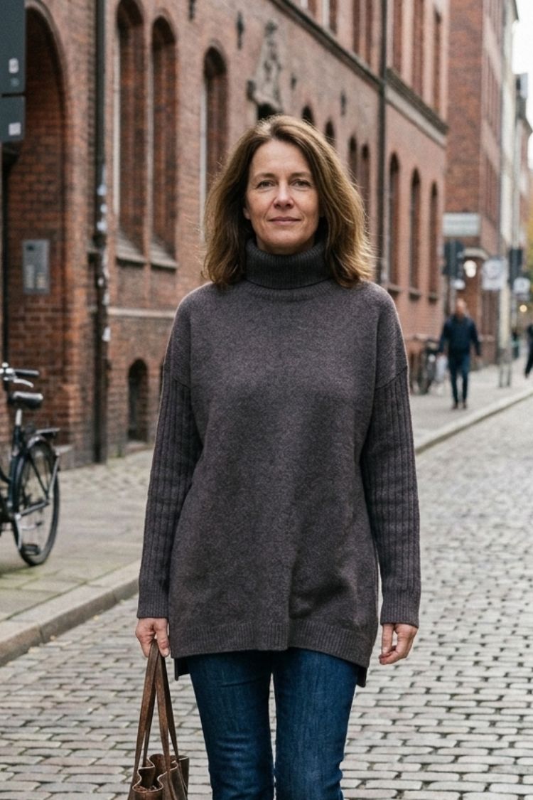 Damen Langer Rollkragenpullover | Asymmetrischer Saum