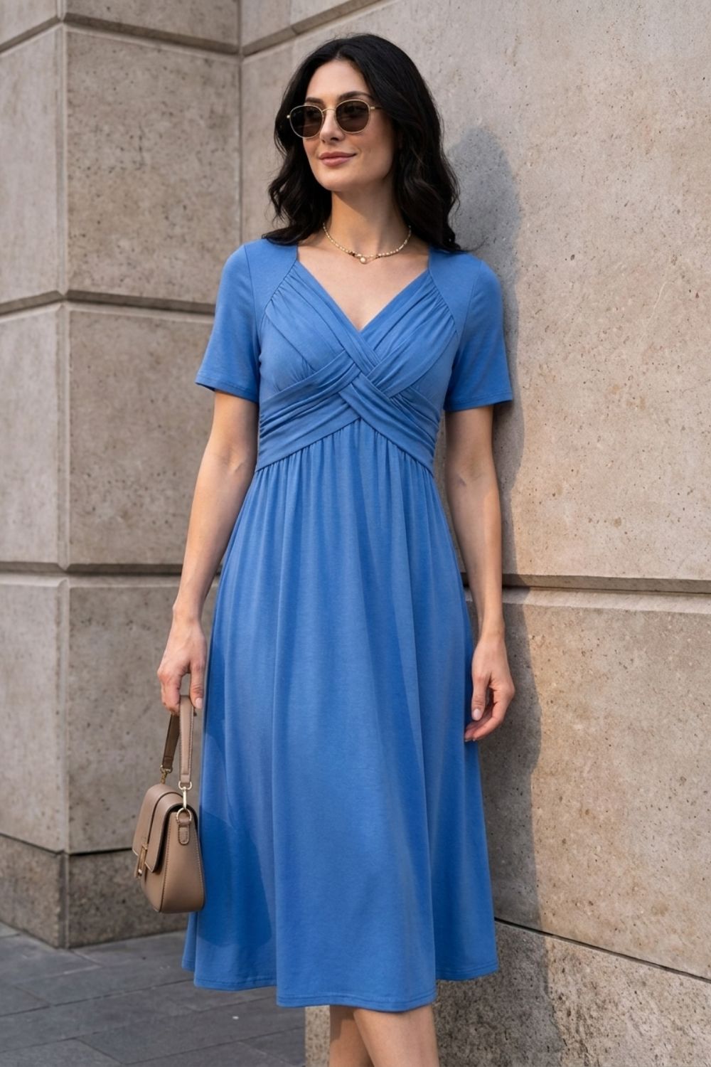 Damen Wickel Midikleid | Bauchweg