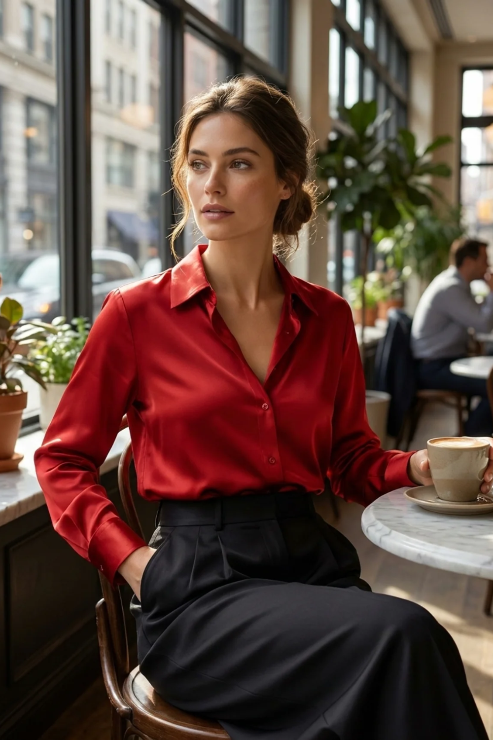 Damen Satin Langarmbluse | Elegant