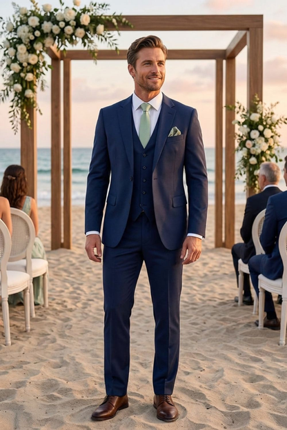 Herren Anzüge – Dreiteiliger Ein-Knopf-Anzug mit Weste und schlanker Silhouette für Hochzeiten & formelle Zeremonien