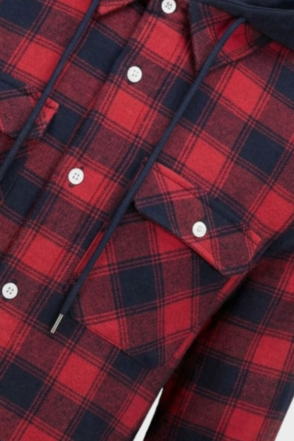 Herren Karo-Freizeitjacke | Kapuze & Pattentaschen