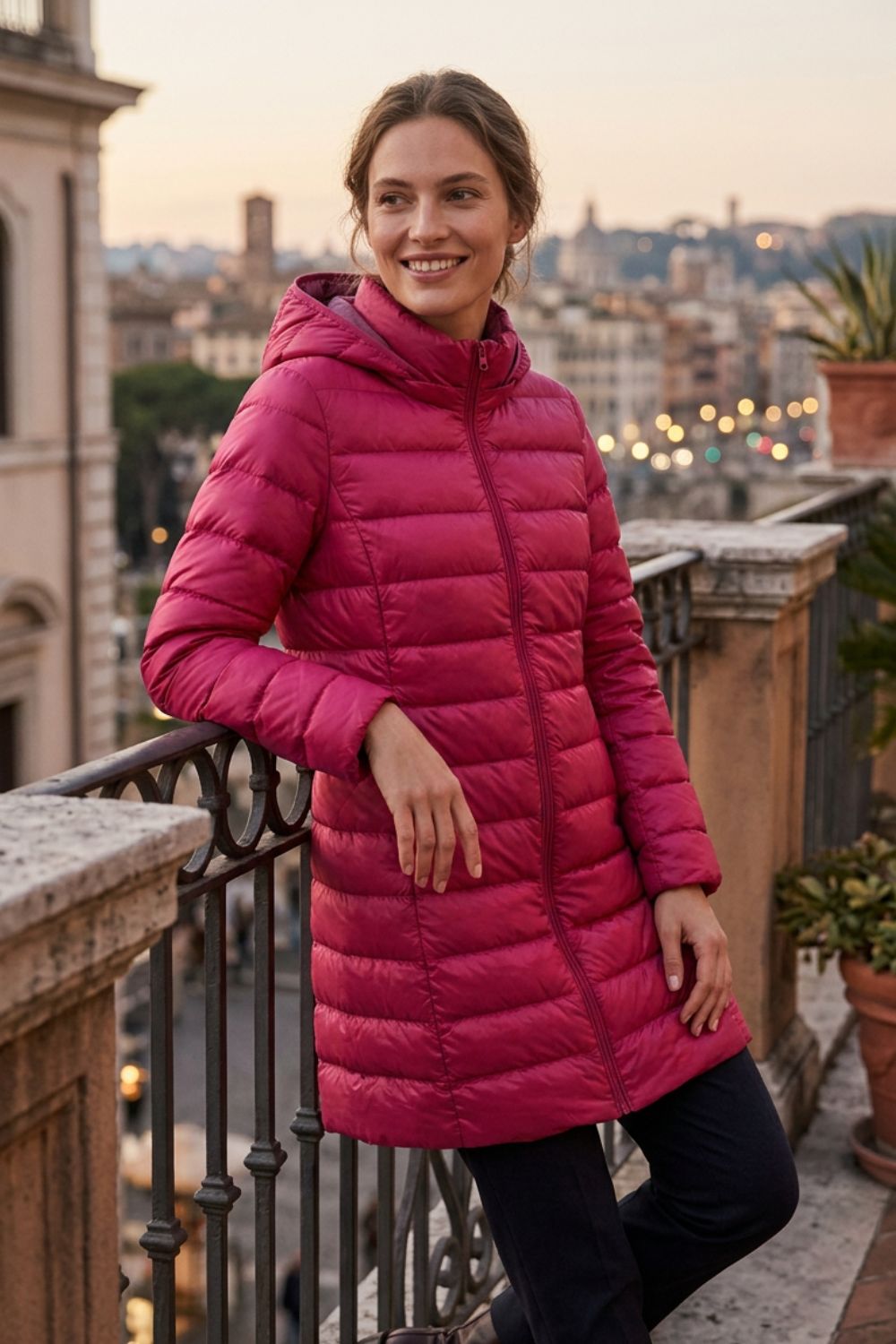 Damen Lange Steppjacke | Kapuze & Verlängerte Silhouette