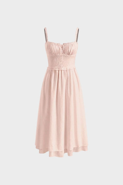 Sommerkleid Damen Midikleid mit Trägern und Raffung