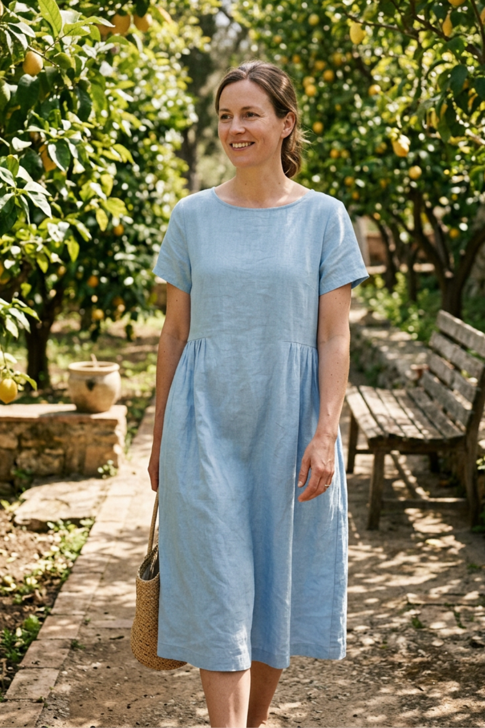 Damen Leinen Kaftankleid | Maxi