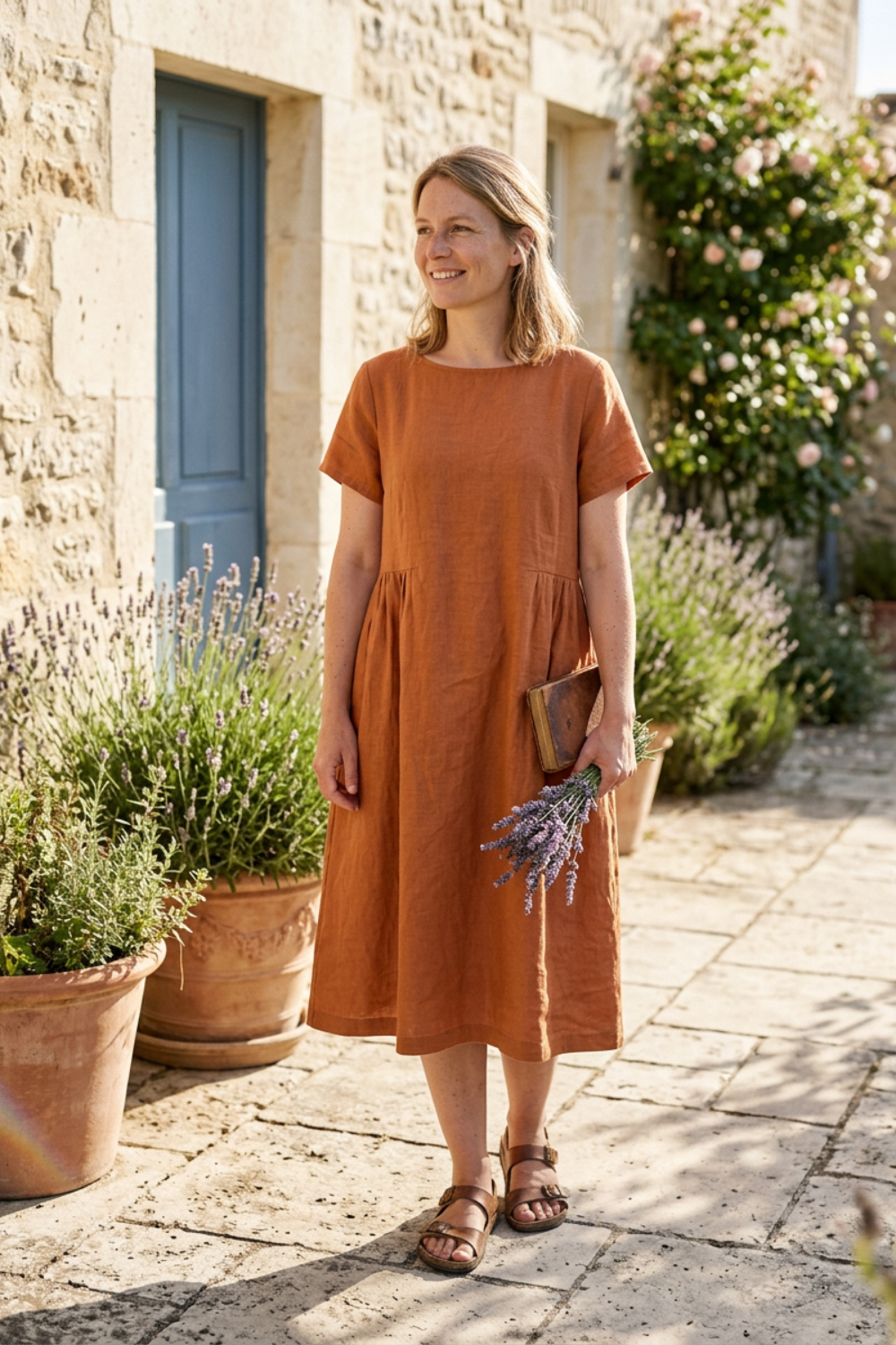 Damen Leinen Kaftankleid | Maxi
